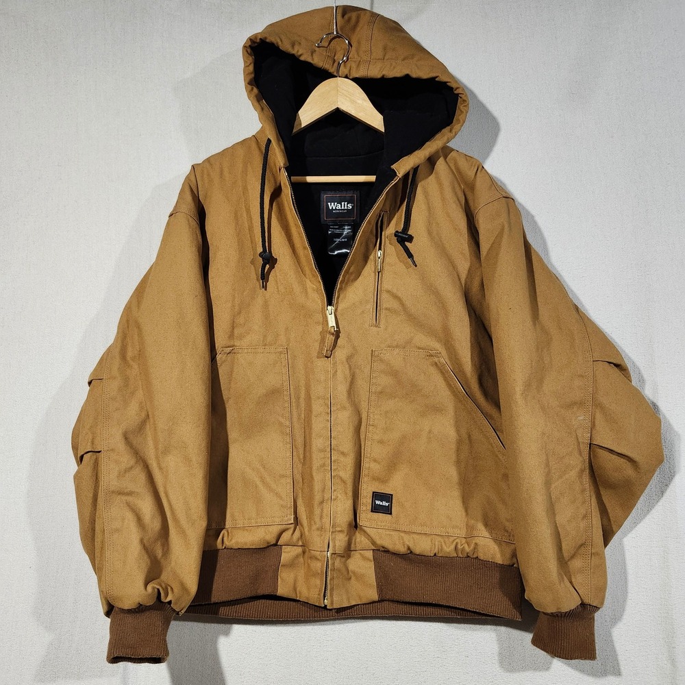 Walls Workwear Mens Large Brown Duck Canvas Hooded Bomber Jacket W35975PC9